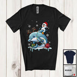 MacnyStore - Santa Penguin Riding Reindeer Dolphin; Adorable Christmas Lights Animal Lover; Snowing T-Shirt