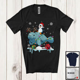 MacnyStore - Santa Penguin Riding Reindeer Manatee; Adorable Christmas Lights Animal Lover; Snowing T-Shirt