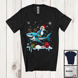 MacnyStore - Santa Penguin Riding Reindeer Shark; Adorable Christmas Lights Animal Lover; Snowing T-Shirt