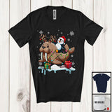 MacnyStore - Santa Penguin Riding Reindeer Walrus; Adorable Christmas Lights Animal Lover; Snowing T-Shirt