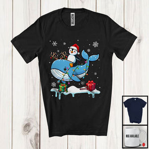 MacnyStore - Santa Penguin Riding Reindeer Whale; Adorable Christmas Lights Animal Lover; Snowing T-Shirt