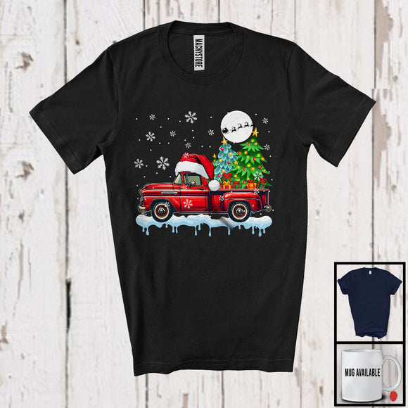 MacnyStore - Santa Pickup Truck Carrying X-mas Tree; Wonderful Christmas Snowing Moon; Pickup Truck Driver T-Shirt