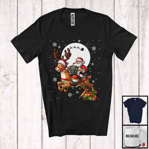 MacnyStore - Santa Playing Accordion Riding Reindeer; Awesome Christmas Lights Accordion Player; Musical Instruments T-Shirt