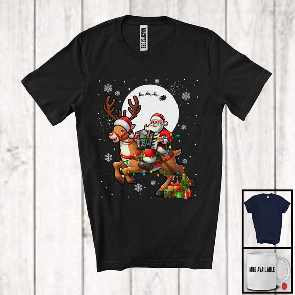 MacnyStore - Santa Playing Accordion Riding Reindeer; Awesome Christmas Lights Accordion Player; Musical Instruments T-Shirt