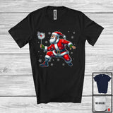 MacnyStore - Santa Playing Badminton, Humorous Christmas Santa Sport Player Team, Family X-mas Group T-Shirt