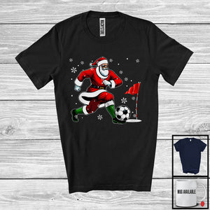 MacnyStore - Santa Playing Footgolf, Humorous Christmas Santa Sport Player Team, Family X-mas Group T-Shirt