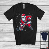 MacnyStore - Santa Playing Hockey, Humorous Christmas Santa Sport Player Team, Family X-mas Group T-Shirt