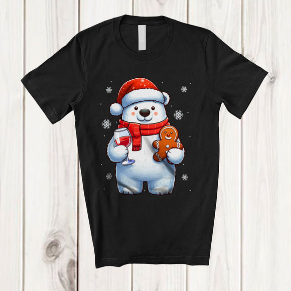 MacnyStore - Santa Polar Bear Drinking Wine; Adorable Christmas Santa Gingerbread Baking; Holiday Family T-Shirt