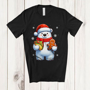 MacnyStore - Santa Polar Bear Eating Taco; Adorable Christmas Santa Gingerbread Baking; Holiday Family T-Shirt