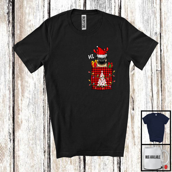 MacnyStore - Santa Pug In Christmas Plaid Pocket; Fantastic X-mas Lights Dog; Family Group T-Shirt