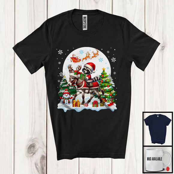 MacnyStore - Santa Raccoon Riding Donkey; Amazing Christmas Moon Tree Lights; Santa Farm Animal T-Shirt