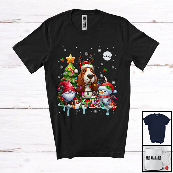 MacnyStore - Santa Reindeer Basset Hound, Adorable Christmas Tree Gnome Snowman, X-mas Family Group T-Shirt