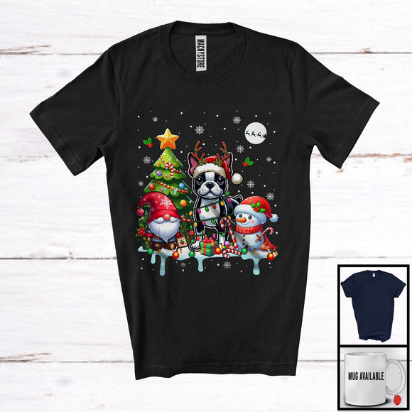 MacnyStore - Santa Reindeer Boston Terrier, Adorable Christmas Tree Gnome Snowman, X-mas Family Group T-Shirt