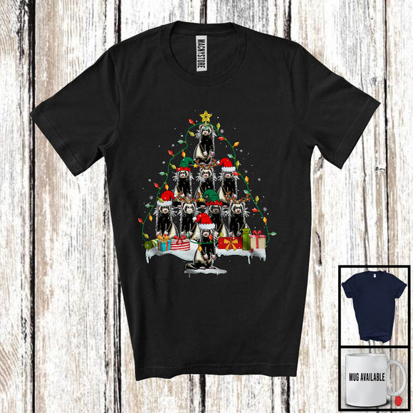 MacnyStore - Santa Reindeer ELF Ferret Christmas Tree Lights; Merry X-mas Animal Lover; Snowing T-Shirt