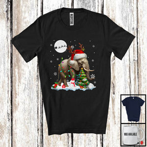 MacnyStore - Santa Reindeer Elephant; Wonderful Christmas Lights Tree Elephant; Snowing Animal Lover T-Shirt