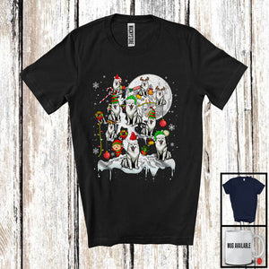 MacnyStore - Santa Reindeer Elf American Eskimo On Christmas Tree; Amusing X-mas Lights Dog Owner Lover T-Shirt