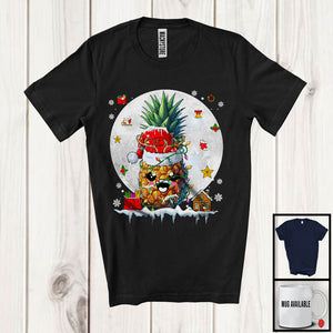 MacnyStore - Santa Reindeer Pineapple With Moon, Wonderful Christmas Lights Fruits, X-mas Vegan Group T-Shirt