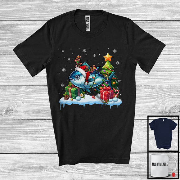 MacnyStore - Santa Reindeer Tuba; Fantastic Christmas Lights Reindeer Santa Tuba; X-mas Tree Family T-Shirt