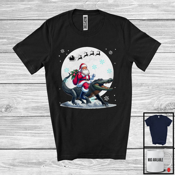 MacnyStore - Santa Riding Alligator, Merry Christmas Moon Snow Alligator Wild Animal Lover, X-mas Group T-Shirt