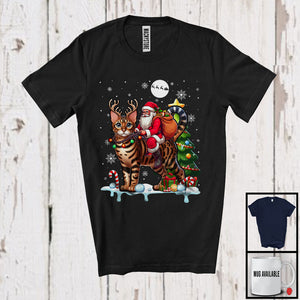 MacnyStore - Santa Riding Bengal Cat Reindeer; Humorous Christmas Tree Lights Santa; Family Group T-Shirt