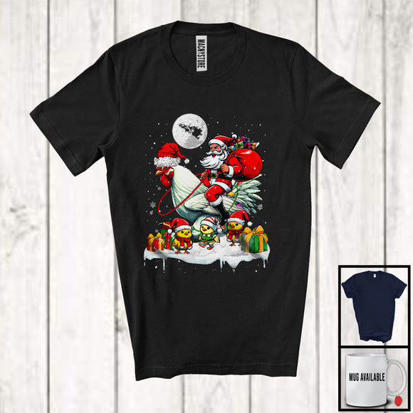 MacnyStore - Santa Riding Chicken With Baby Chicks; Awesome Christmas Farm Animals Farmer; Snowing T-Shirt