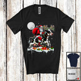 MacnyStore - Santa Riding Cow Reindeer; Amusing Christmas Lights Santa Cow Animal; Snowing T-Shirt