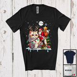 MacnyStore - Santa Riding Exotic Shorthair Cat Reindeer; Humorous Christmas Tree Lights Santa; Family Group T-Shirt