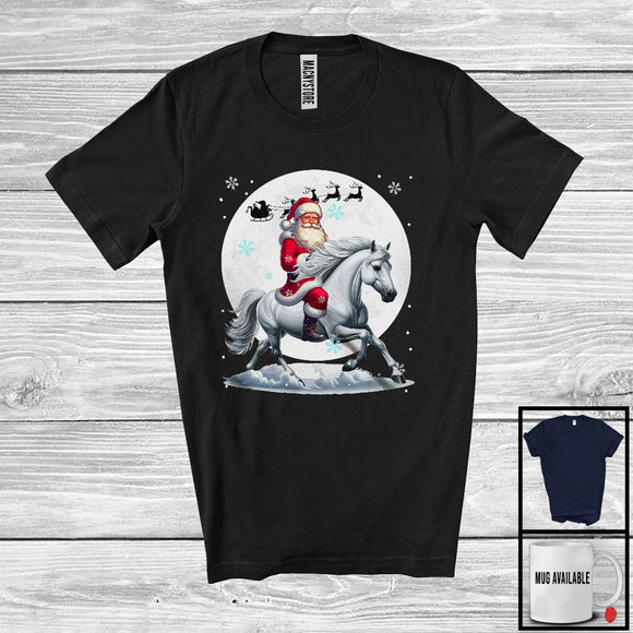 MacnyStore - Santa Riding Horse, Merry Christmas Moon Snow Horse Wild Animal Lover, X-mas Group T-Shirt