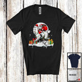 MacnyStore - Santa Riding Llama; Adorable Christmas Lights Moon Santa Llama; X-mas Animal Lover T-Shirt