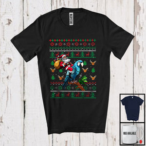 MacnyStore - Santa Riding Macaw Bird; Amazing Christmas Sweater Bird Lover; X-mas Lights Animal T-Shirt