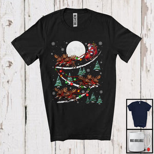 MacnyStore - Santa Riding Moose Reindeer; Amazing Christmas Moon Tree Snowing Moose; Family Group T-Shirt