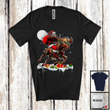 MacnyStore - Santa Riding Moose Reindeer; Amusing Christmas Lights Santa Moose Animal; Snowing T-Shirt