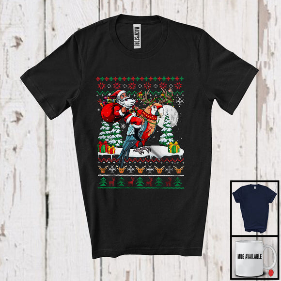 MacnyStore - Santa Riding Parrot; Fantastic Christmas Sweater Santa Parrot; Animal Snow X-mas Tree T-Shirt