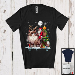 MacnyStore - Santa Riding Ragdoll Cat Reindeer; Humorous Christmas Tree Lights Santa; Family Group T-Shirt