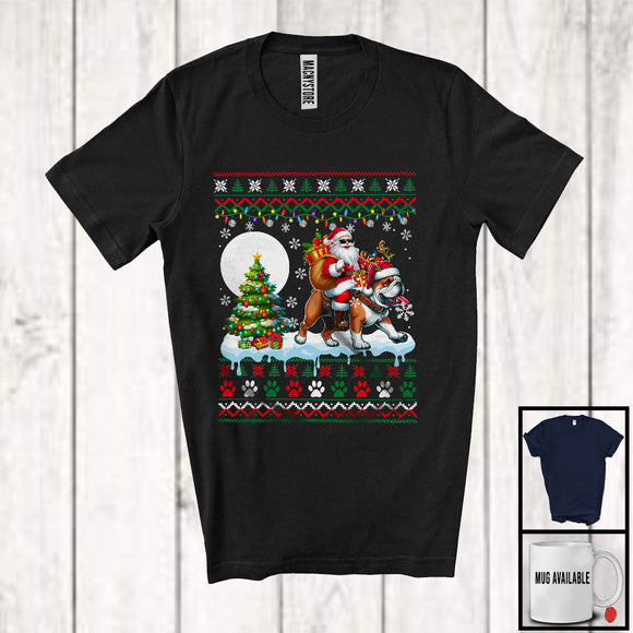 MacnyStore - Santa Riding Reindeer Bulldog Puppy; Amazing Christmas Sweater Santa; Snowing X-mas T-Shirt