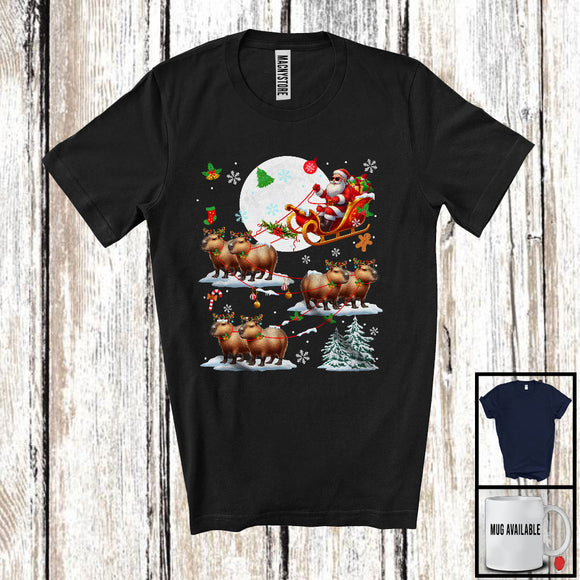 MacnyStore - Santa Riding Reindeer Capybara Sleigh; Wonderful Christmas Santa Sleigh; Snow Family Group T-Shirt