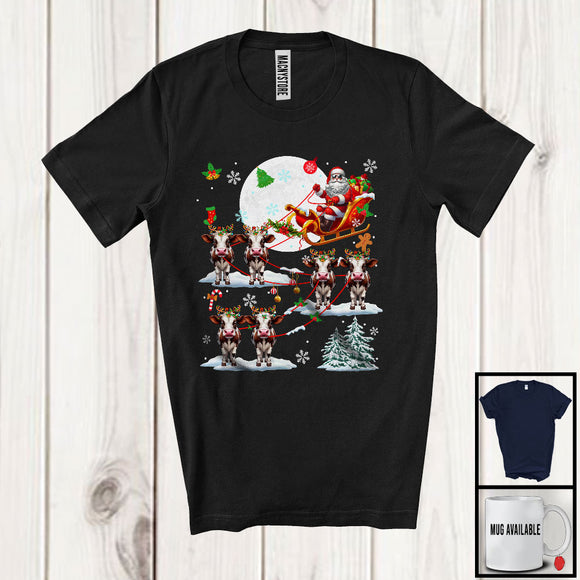 MacnyStore - Santa Riding Reindeer Cow Sleigh; Amazing Christmas Moon Santa Sleigh; Pajama Family Group T-Shirt