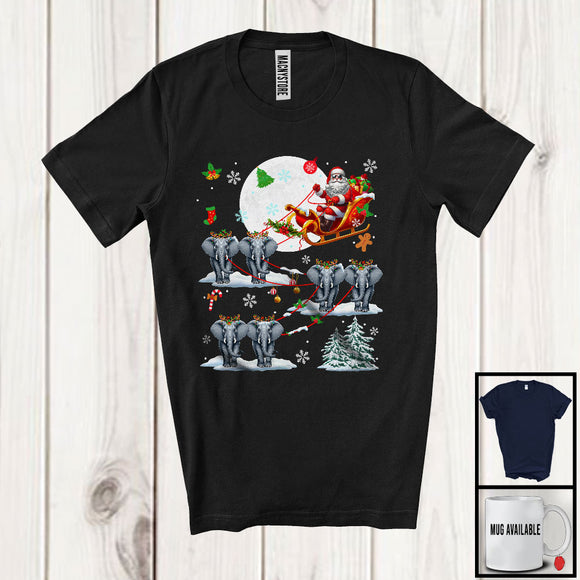 MacnyStore - Santa Riding Reindeer Elephant Sleigh; Amazing Christmas Moon Santa Sleigh; Pajama Family T-Shirt