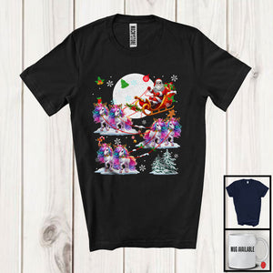 MacnyStore - Santa Riding Reindeer Unicorn Sleigh; Amazing Christmas Moon Santa Sleigh; Pajama Family T-Shirt