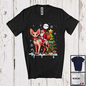 MacnyStore - Santa Riding Sphynx Cat Reindeer; Humorous Christmas Tree Lights Santa; Family Group T-Shirt