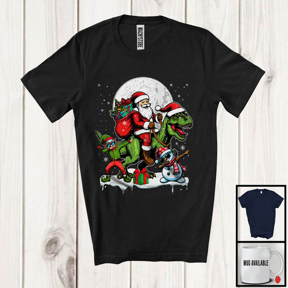 MacnyStore - Santa Riding T-Rex Dinosaur; Awesome Christmas Dabbing ELF Snowman; Moon Snowing T-Shirt