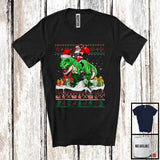 MacnyStore - Santa Riding T-Rex; Adorable Christmas Lights Sweater Santa T-Rex; X-mas Animal Lover T-Shirt