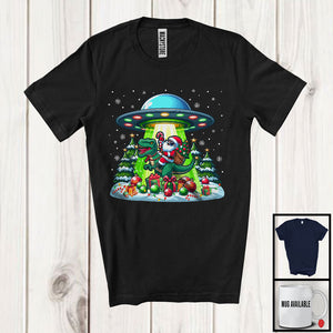 MacnyStore - Santa Riding T-Rex Dinosaur UFO, Lovely Christmas Santa UFO Alien, X-mas Family Group T-Shirt