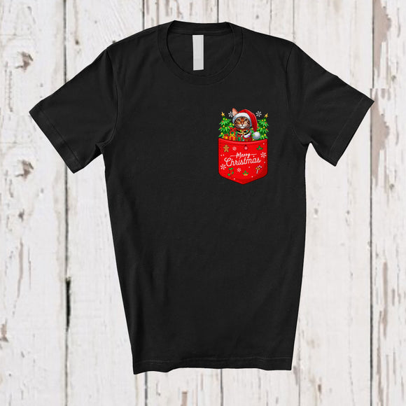 MacnyStore - Santa Russian Bengal Cats In X-mas Pocket; Amusing Christmas Trees Cat; Snowing Family T-Shirt