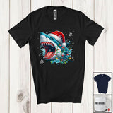 MacnyStore - Santa Shark; Scary Christmas Santa Shark Sea Animal Lover; X-mas Lights Snowing Around T-Shirt