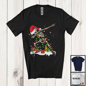 MacnyStore - Santa Skeleton Dabbing Snowing Around; Joyful Christmas Lights Skeleton; X-mas Family Group T-Shirt