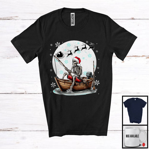 MacnyStore - Santa Skeleton Fishing; Fantastic Christmas Moon Tree Skeleton Lover; X-mas Family Group T-Shirt