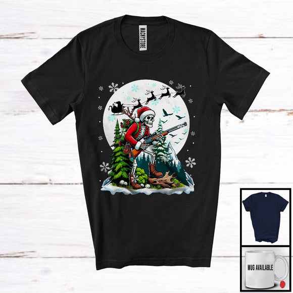 MacnyStore - Santa Skeleton Hunting; Fantastic Christmas Moon Tree Skeleton Lover; X-mas Family Group T-Shirt