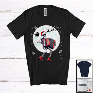 MacnyStore - Santa Skeleton Playing Accordion; Fantastic Christmas Moon Tree; Musical Instruments Player T-Shirt