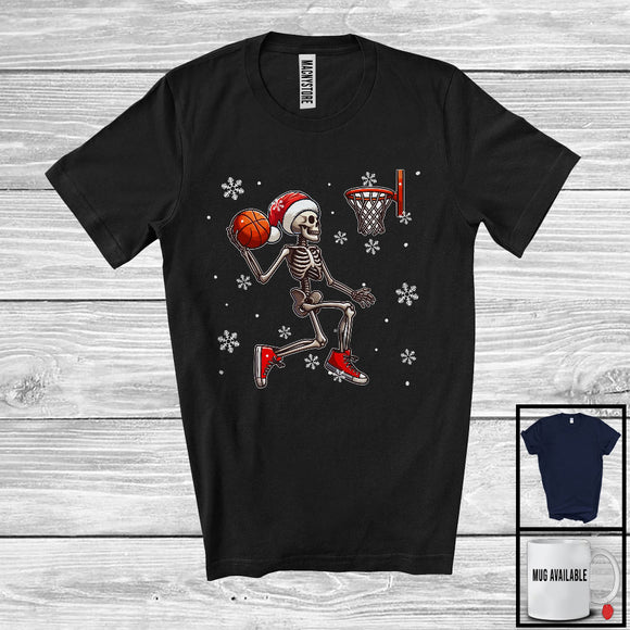 MacnyStore - Santa Skeleton Playing Basketball, Awesome Christmas Snow Basketball Player Lover, Sport Team T-Shirt